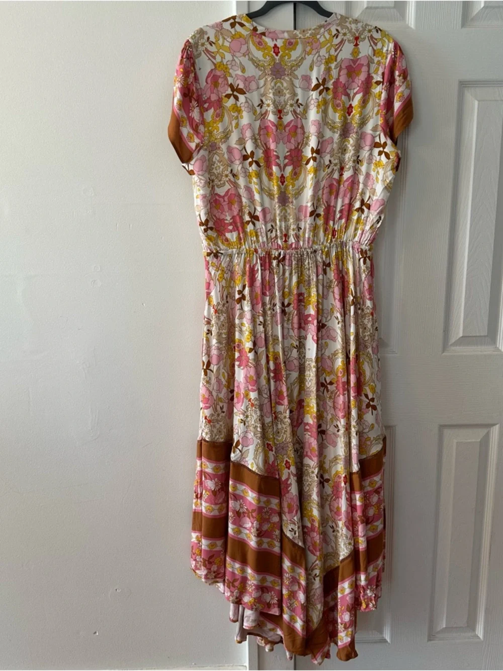 City Chic Boho Floral Paisley V-Neck Maxi Sky Dress, Viscose, Flowy, Western